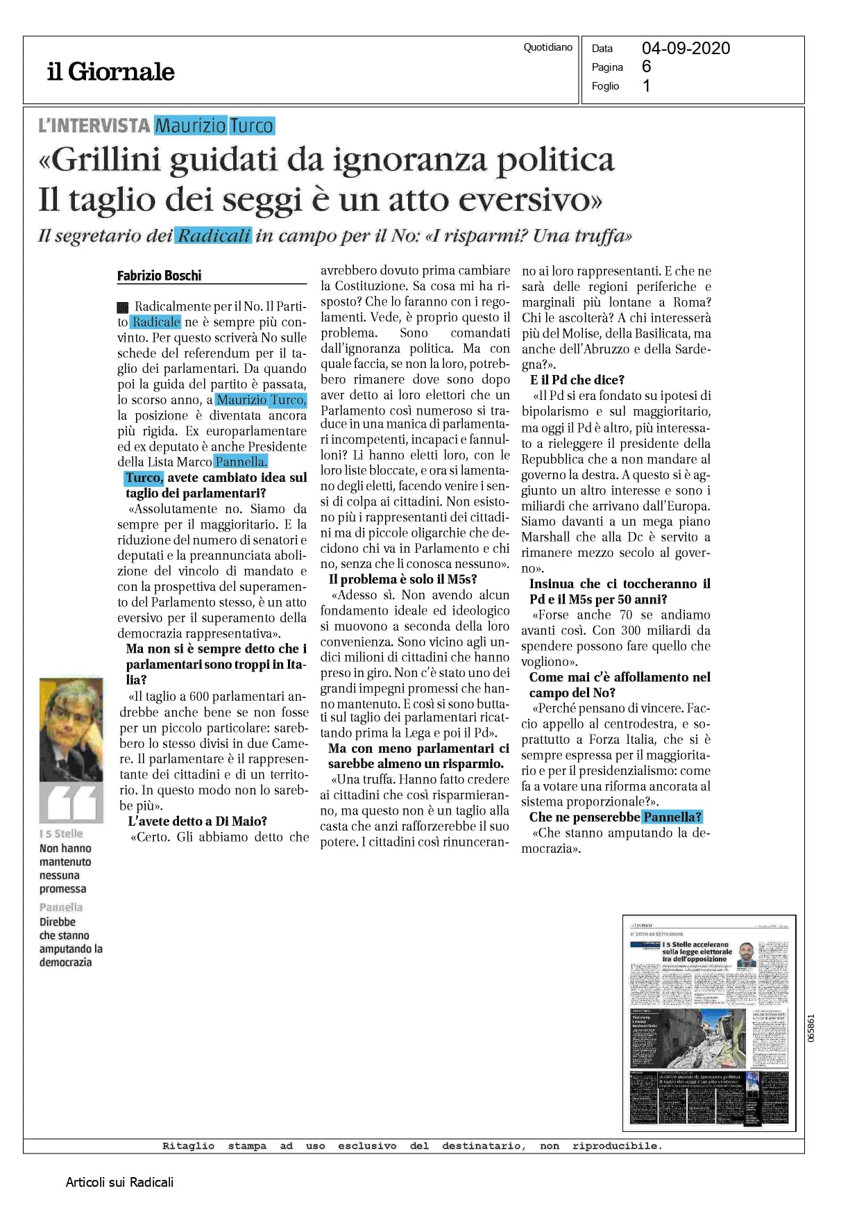 Maurizio Turco «Grillini guidati da ignoranza politica Il taglio dei seggi è un atto eversivo»