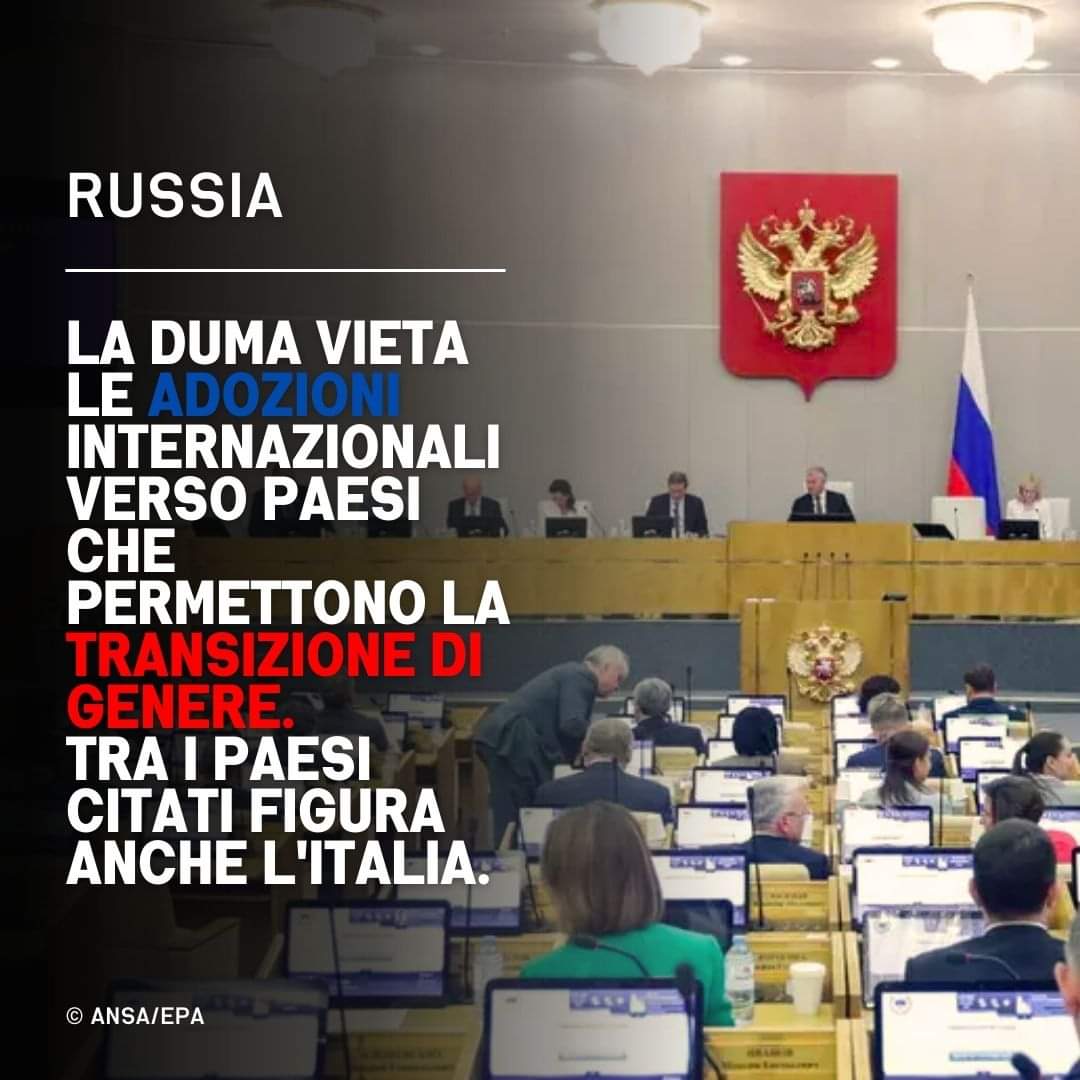 La Duma vieta le adozioni internazionali verso paesi che permettono la transizione di genere. Tra i paesi citati figura anche l’Italia